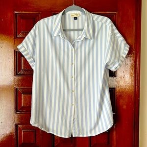 Light Blue Striped Short Sleeved Button Up Shirt